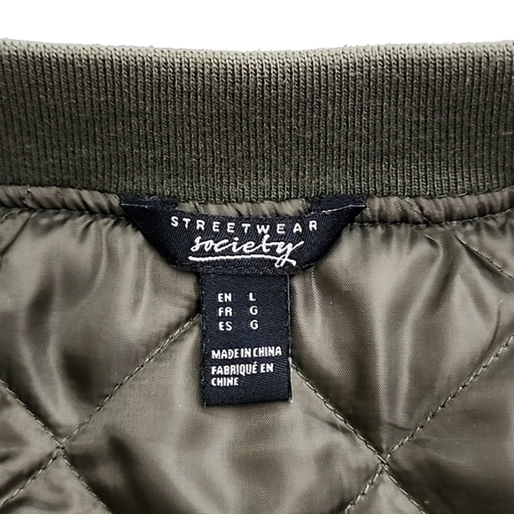 Streetwear Society Women's  Army Green Bomber Zip Up Jacket Size Large - Picture 6 of 13